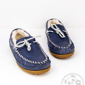LL Bean Wicked Good Moccasins Blue Shearling Lined Slippers Womens Size 8 301508
